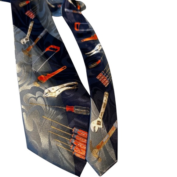 Novelty Necktie Mens Tools Print Blue Gray Polyester Career Workwear Tie Vintage - Picture 6 of 8